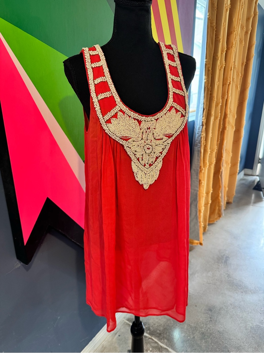 Vintage Y2K Haute Hippie Salmon Red Silk Beaded Mini Dress